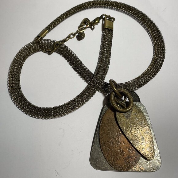 Vintage Marjorie Baer SF Boho Modernist  Abstract Mixed Metals Mesh Necklace - Picture 1 of 6